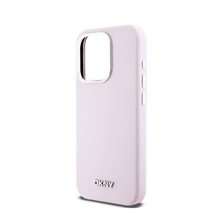 DKNY Liquid Silicone Small Metal Logo MagSafe - Etui iPhone 15 Pro (różowy) (DKHMP15LSMCHLP)