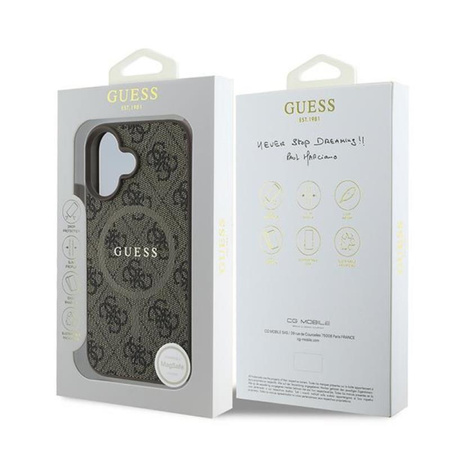 Guess 4G Ring Classic Logo MagSafe - Etui iPhone 16 Plus (brązowy) (GUHMP16MG4GFRW)