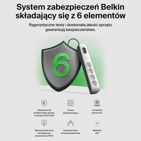 Belkin Listwa zasilająca przeciwprzepięciowa 525J, 4 gniazda Schuko, 2m (BSV400VF2M-V2)