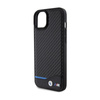BMW Leather Carbon Blue Line - Etui iPhone 15 Plus (czarny) (BMHCP15M22NBCK)