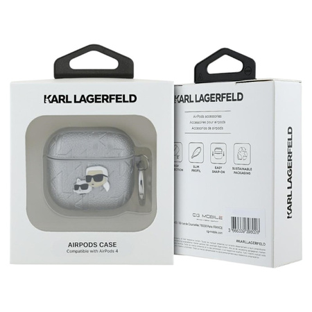 Karl Lagerfeld Monogram Karl & Choupette Head - Etui AirPods 4 (srebrny) (KLA4PGKCPS)