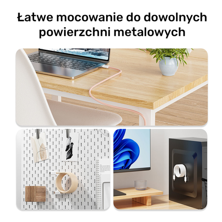 Unitek Kabel w oplocie zwijany magnetycznie USB C PD 100W różowy 1m (C14141APK01-1M)