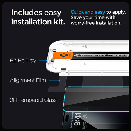 Spigen GLAS.TR EZ FIT Privacy 2-Pack - Szkło hartowane z filtrem prywatyzującym do iPhone 15 / 16 2 szt (AGL06905)
