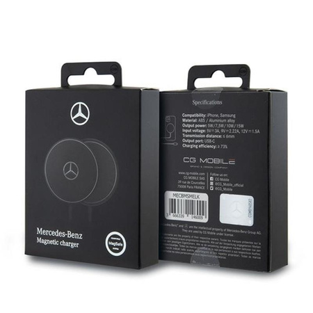 Mercedes Big Silver Logo - Ładowarka indukcyjna MagSafe 15W (czarny) (MECBMSMELK)
