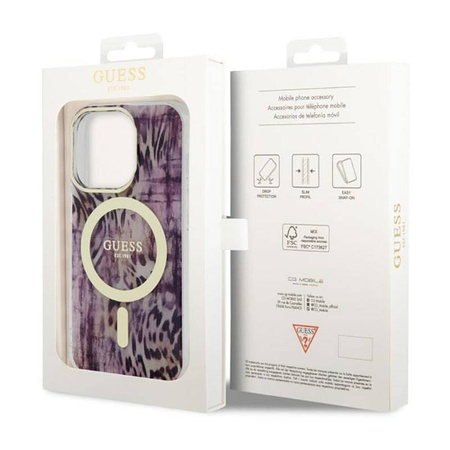 Guess Leopard MagSafe - Etui iPhone 14 Pro (Różowy) (GUHMP14LHLEOPWP)