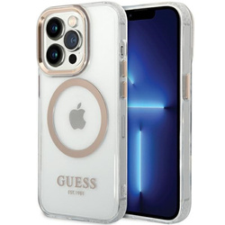 Guess Metal Outline Magsafe - Etui iPhone 15 (przezroczysty / złoty) (GUHMP15SHTRMD)