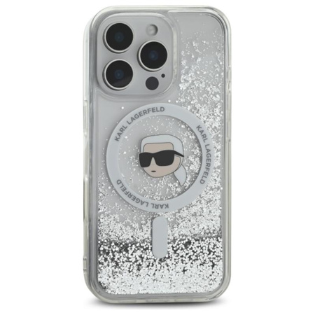 Karl Lagerfeld Liquid Glitter Karl Head MagSafe - Etui iPhone 16 Pro (przezroczysty) (KLHMP16LLGKISGH)