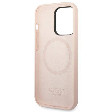 Guess Silicone Logo Plate MagSafe - Etui iPhone 14 Pro Max (różowy) (GUHMP14XSBPLP)