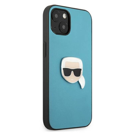Karl Lagerfeld PU Leather Karl's Head Metal - Etui iPhone 13 mini (niebieski) (KLHCP13SPKMB)
