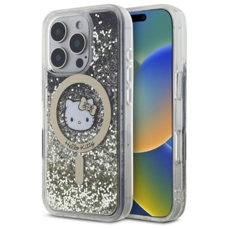 Hello Kitty Liquid Glitter Fever MagSafe - Etui iPhone 16 Pro (czarny / złoty) (HKHMP16LLGDIK)
