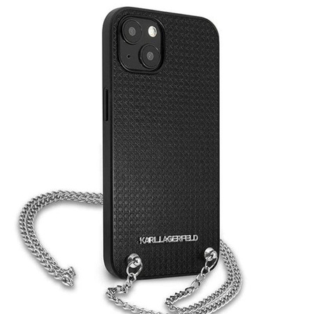 Karl Lagerfeld Leather Textured and Chain - Etui iPhone 13 (czarny) (KLHCP13MPMK)