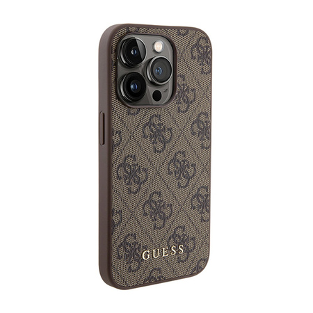 Guess 4G Metal Gold Logo - Etui iPhone 15 Pro (brązowy) (GUHCP15LG4GFBR)