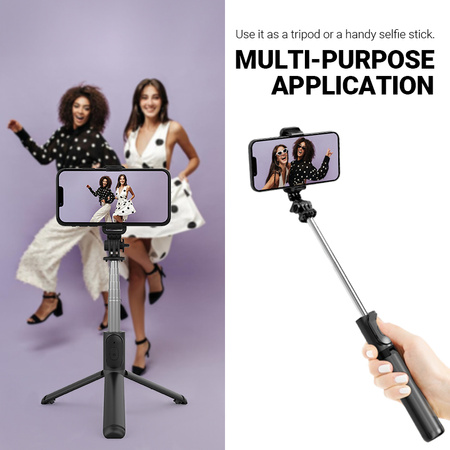 Crong SelfieGo Lite – Kompaktowy selfie stick Bluetooth tripod (czarny) (CRGSGL1BLK)
