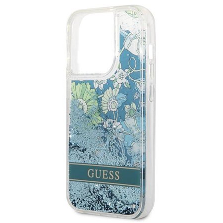 Guess Liquid Glitter Flower – Etui iPhone 14 Pro Max (zielony) (GUHCP14XLFLSN)