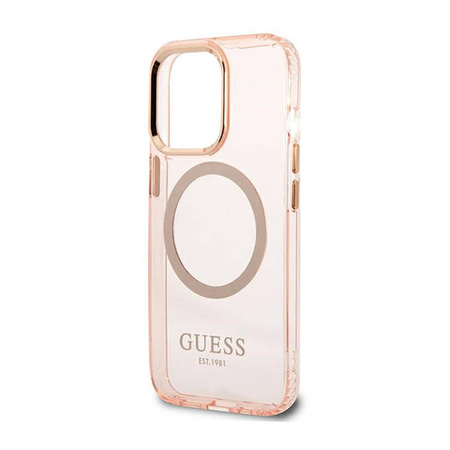 Guess Gold Outline Translucent MagSafe - Etui iPhone 13 Pro (różowy) (GUHMP13LHTCMP)