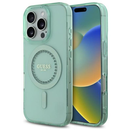 Guess IML Rhinestones MagSafe - Etui iPhone 16 Pro Max (zielony) (GUHMP16XPFTDTEN)