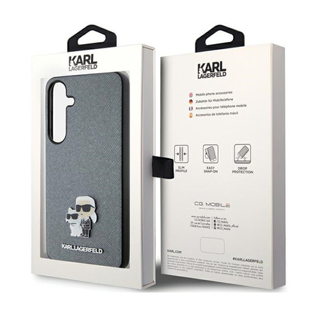 Karl Lagerfeld Saffiano Karl & Choupette Metal Pin - Etui Samsung Galaxy S24 (szary) (KLHCS24SPSAKCMPG)