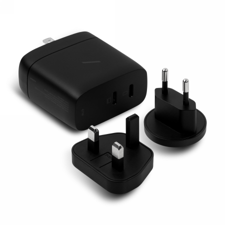 Native Union Fast GaN Charger - ładowarka 67W PD, 2x USB-C, adaptery US/UK/EU w zestawie (black) (FAST-PD67-BLK-INT)