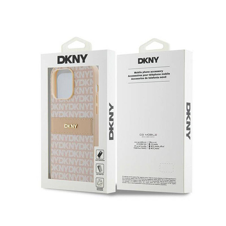DKNY Leather Mono Stripe & Metal Logo - Etui iPhone 14 Pro (różowy) (DKHCP14LPRTHSLP)