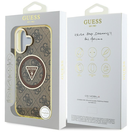 Guess IML Metal Glitter 4G Circle Triangle MagSafe - Etui do iPhone 16 (brązowy) (GUHMP16SHG4PRTGW)