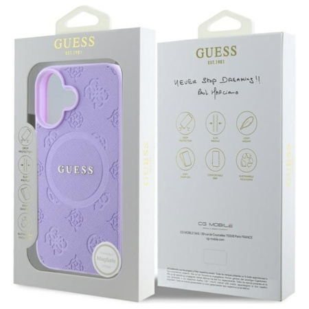 Guess Saffiano Peony Classic Logo MagSafe - Etui iPhone 16 (fioletowy) (GUHMP16SPSAPSMEU)