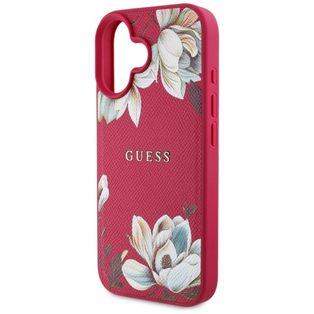 Guess Grained Printed Flower Pattern MagSafe - Etui do iPhone 16 (fuksja) (GUHMP16SPGNMPLMF)