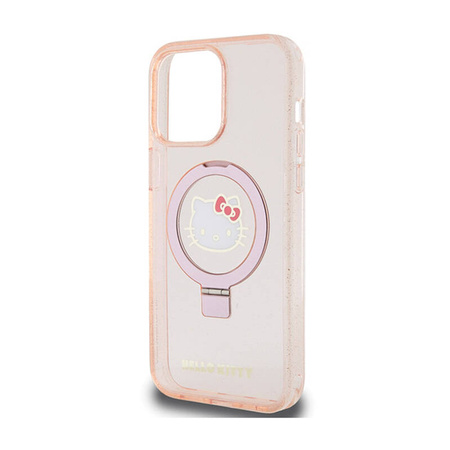 Hello Kitty Ring Stand Glitter Electrop Logo MagSafe - Etui iPhone 15 Pro Max (różowy) (HKHMP15XHRSGEP)