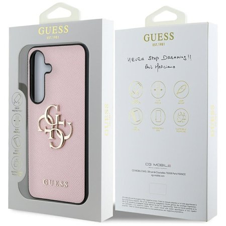 Guess Grained Big 4G Logo Small Classic Logo - Etui do Samsung Galaxy S25 (różowy) (GUHCS25SPGT4MBP)