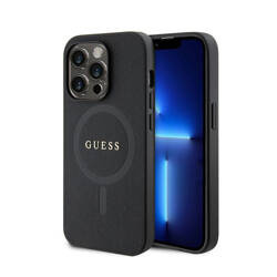 Guess Saffiano MagSafe - Etui iPhone 15 Pro (czarny) (GUHMP15LPSAHMCK)