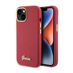 Guess Silicone Script Metal Logo & Frame - Etui iPhone 15 (magenta) (GUHCP15SSMBSLM)