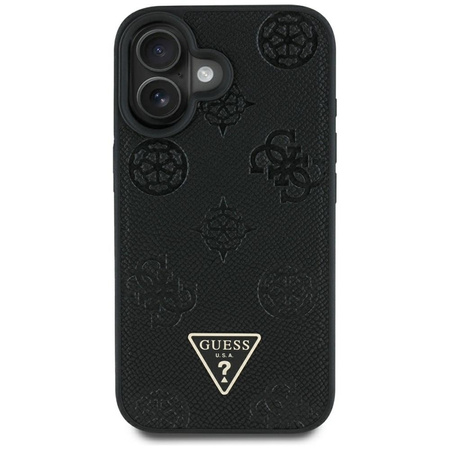 Guess Grained Hot Stamp Peony Triangle Logo MagSafe - Etui do iPhone 16 (czarny) (GUHMP16SPGBTMK)