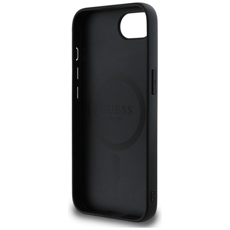Guess Grained Hot Stamp Peony Triangle Logo MagSafe - Etui do iPhone 16e (czarny) (GUHMPSE4PGBTMK)