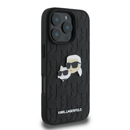 Karl Lagerfeld Monogram Karl & Choupette Head Pin - Etui iPhone 16 Pro (czarny) (KLHCP16LPGKLKCPK)