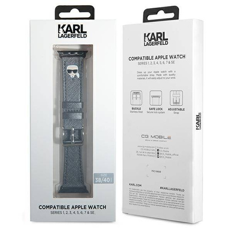 Karl Lagerfeld Saffiano Karl Head – Pasek do Apple Watch 38/40/41 mm (srebrny) (KLAWMOKHG)