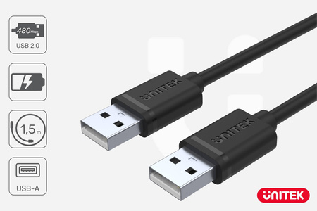 Unitek Kabel Przewód USB-A 2.0 AM-AM Czarny 1,5m (Y-C442GBK)