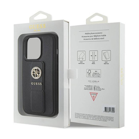 Guess Grip Stand 4G Saffiano Strass Logo - Etui iPhone 15 Pro Max (czarny) (GUHCP15XPGSSADK)
