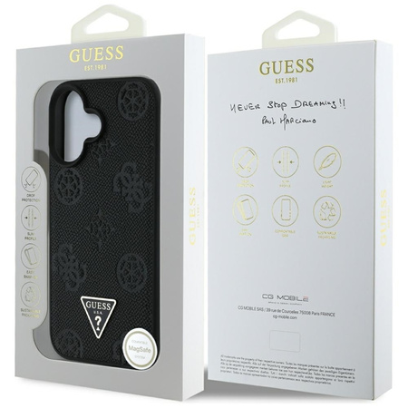 Guess Grained Hot Stamp Peony Triangle Logo MagSafe - Etui do iPhone 16 (czarny) (GUHMP16SPGBTMK)