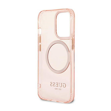Guess Gold Outline Translucent MagSafe - Etui iPhone 13 Pro Max (różowy) (GUHMP13XHTCMP)