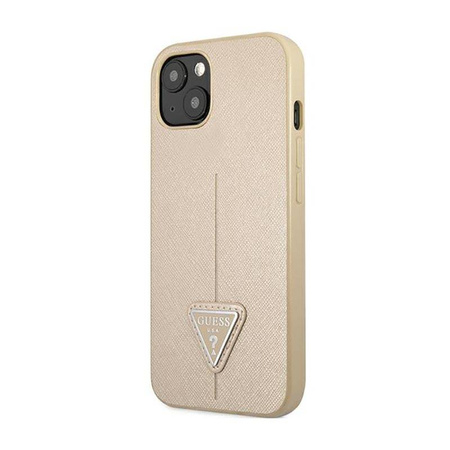 Guess Saffiano Triangle Logo Case – Etui iPhone 14 (beżowy) (GUHCP14SPSATLE)