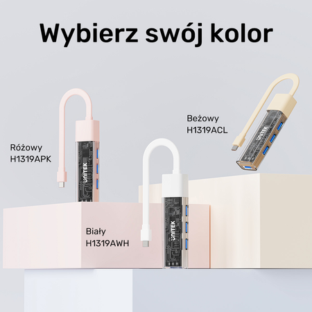 Unitek hub dwukierunkowy USB C/USB A 5Gbps, 4x USB A różowy (H1319APK01)