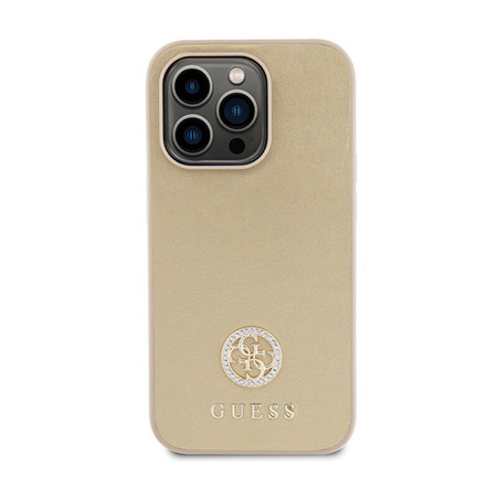 Guess 4G Strass Metal Logo - Etui iPhone 15 Pro (złoty) (GUHCP15LPS4DGPD)
