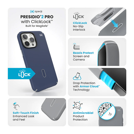 Speck Presidio2 Pro ClickLock & MagSafe - Etui iPhone 16 Pro Max (Coastal Blue / Dust Grey / White) (150724-3206)