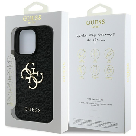 Guess Grained Big 4G Logo Small Classic Logo - Etui do iPhone 16 Pro Max (czarny) (GUHCP16XPGT4MBK)
