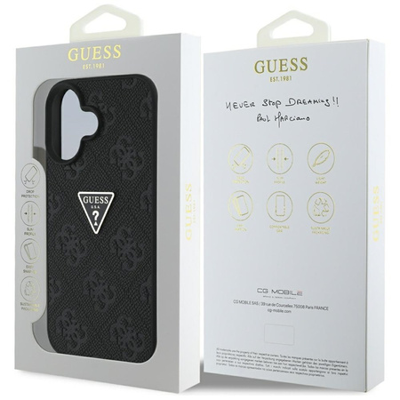 Guess Hot Stamp 4G Pattern Triangle Metal Logo - Etui do iPhone 16 (czarny) (GUHCP16SPGP4STRK)