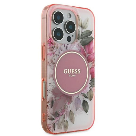 Guess IML Flower & Tonal Circle MagSafe - Etui iPhone 16 Pro Max (różowy) (GUHMP16XHFWBDCEP)