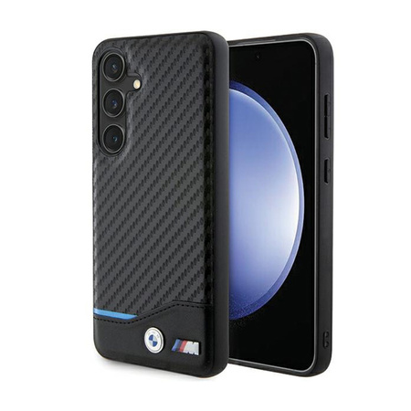 BMW Leather Carbon Blue Line - Etui Samsung Galaxy S24 (czarny) (BMHCS24S22NBCK)