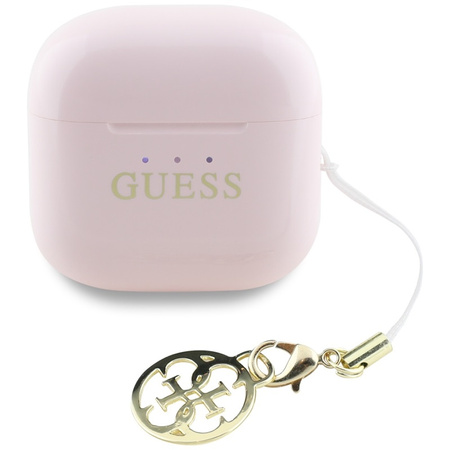 Guess Glossy Effect Printed Classic Logo & Charm - Słuchawki Bluetooth TWS + etui ładujące (różowy) (GUTWSXMCCLP)