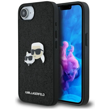 Karl Lagerfeld Fixed Glitter Karl & Choupette Heads Metal Pin - Etui do iPhone 16e (czarny) (KLHCPSE4PFGKCPK)