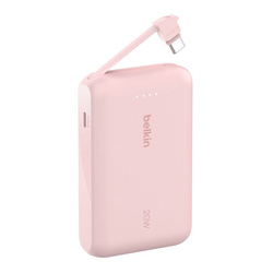 Belkin Powerbank 10 000 mAh, 20W, wbudowany kabel USB-C, różowy (BPB021HQPK)