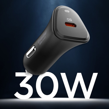 Spigen Essential EV301 - Ładowarka samochodowa USB-C PD 3.0 PPS 30W (Czarny) (ACP08699)